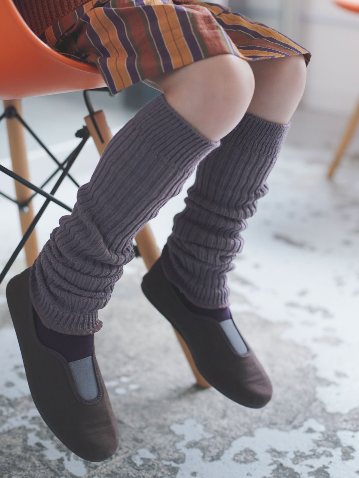 【キッズ】SIZE FREE リブレッグウォーマー - モカグレージュ