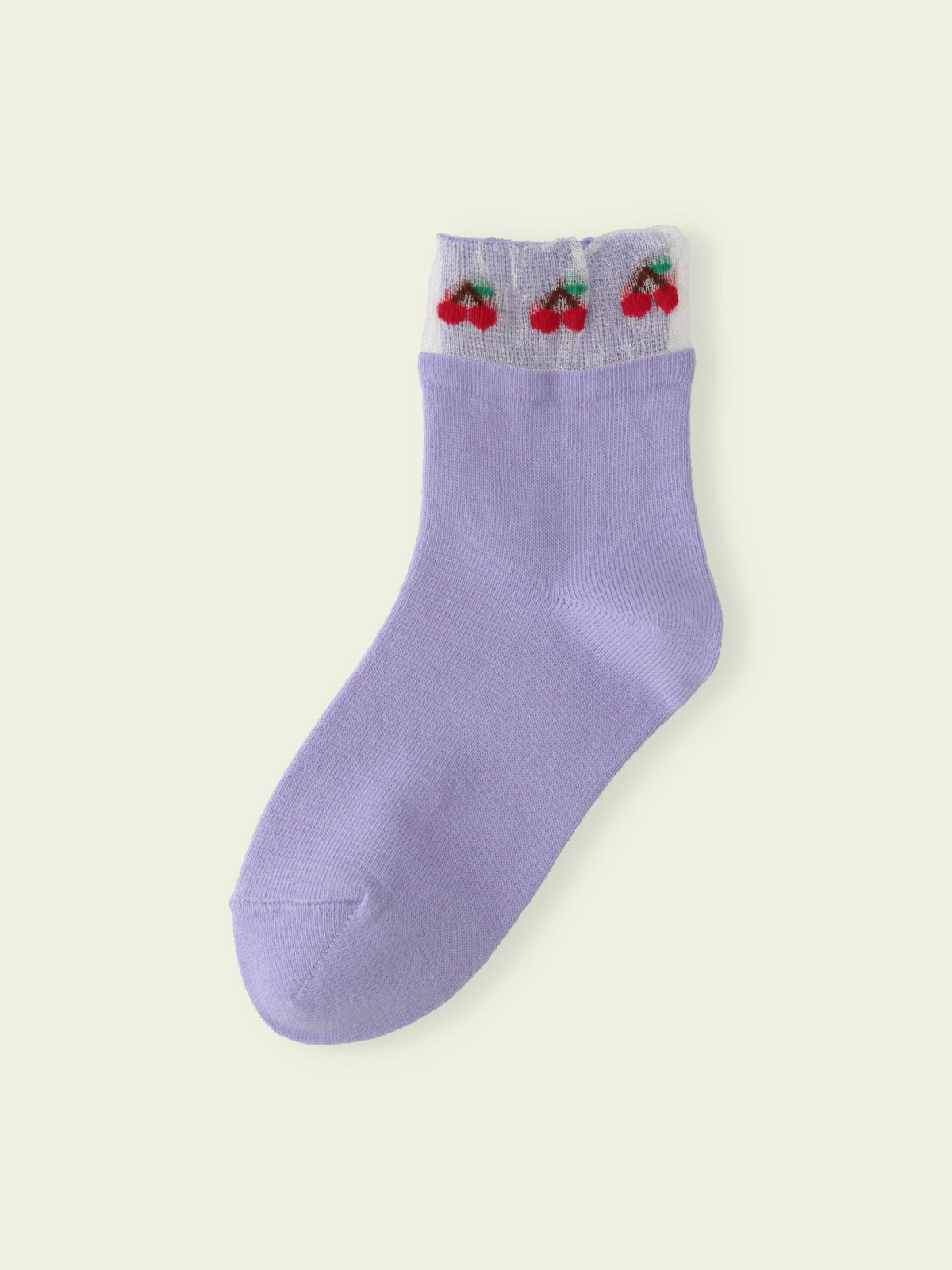 【3足1,485円】キッズ トップチュールフルーツショートソックス / 13-15cm - ラベンダ-+サクランボ