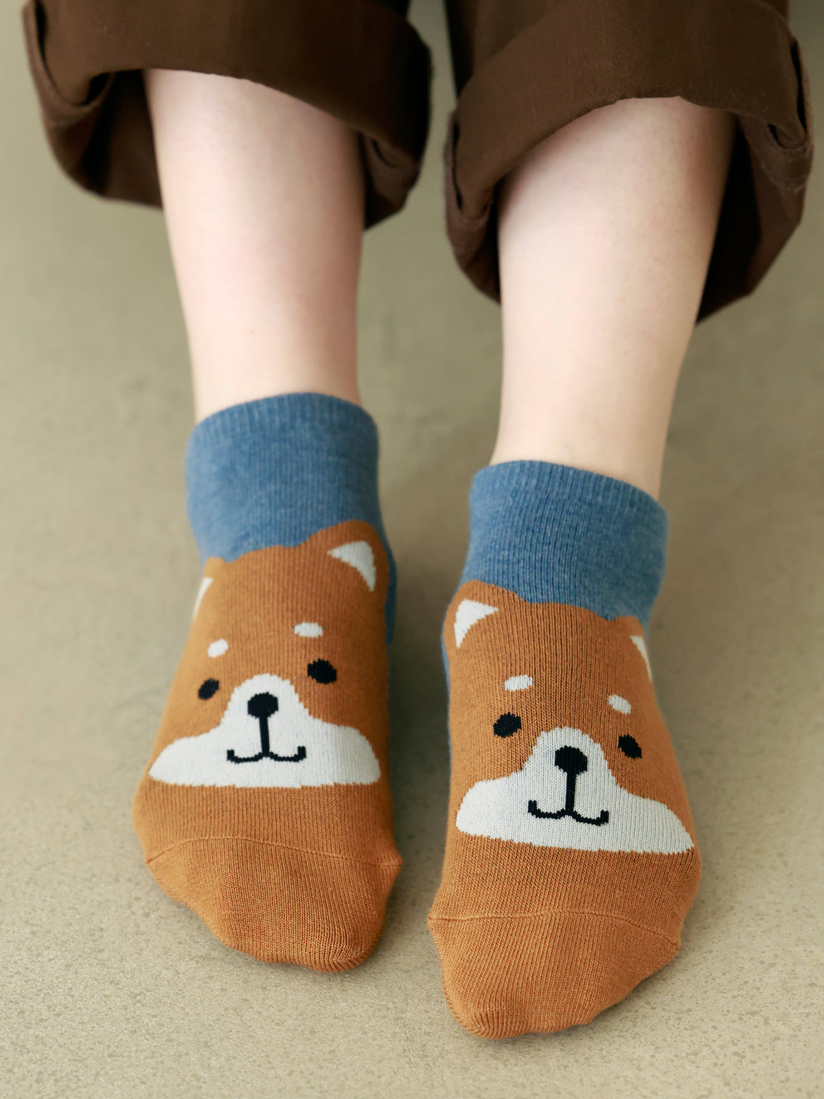 【3足1,485円】動物いろいろスニーカー丈ソックス - インディゴ＋シバイヌ