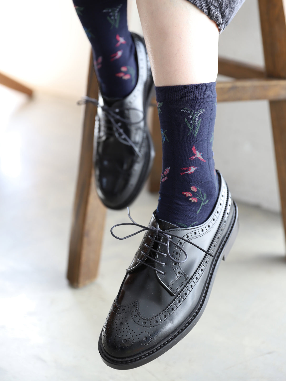 綿麻混メッシュパッチワーク柄ショートソックス - コン