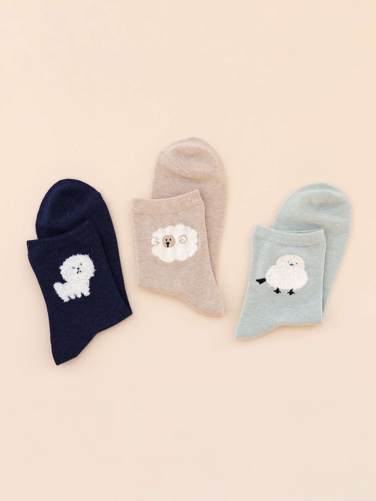 【おおきめサイズ】WEB限定 もふもふ動物ショートソックス 3足セット / 24.5-26.5cm