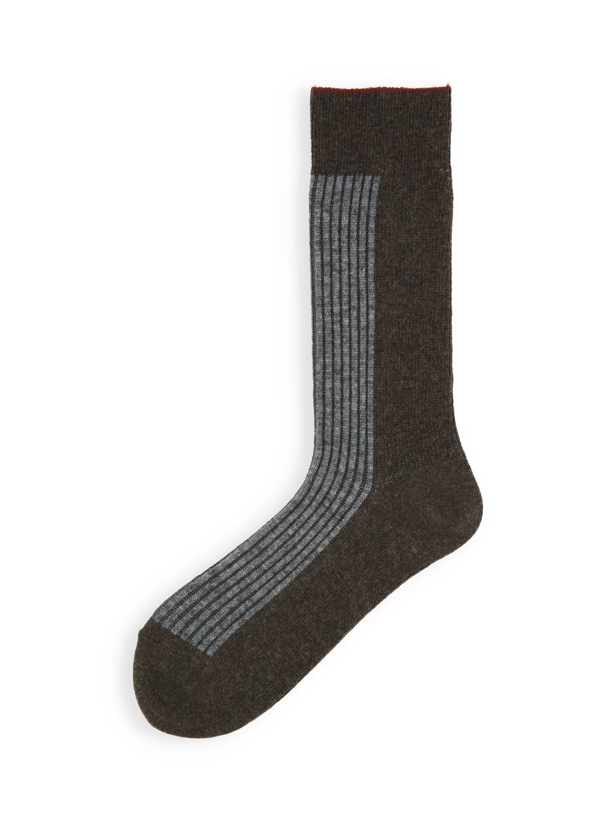 【毛混】ジャカードリブ切替ソックス / 25-27cm - ダークブラウン