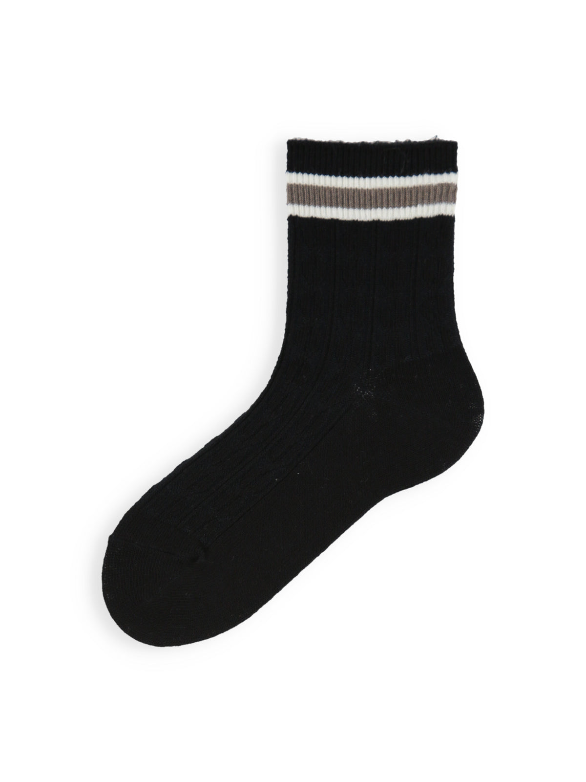 【3足1,485円】キッズ 縄柄サンドイッチラインロークルー / 16-18cm - クロ