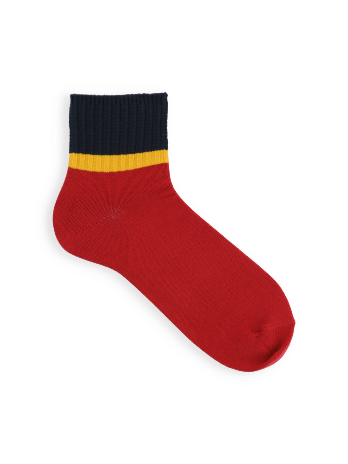【Tabio MEN】サッカー応援  ハーフカラーラインショートソックス - ブラック×イエロー×レッド