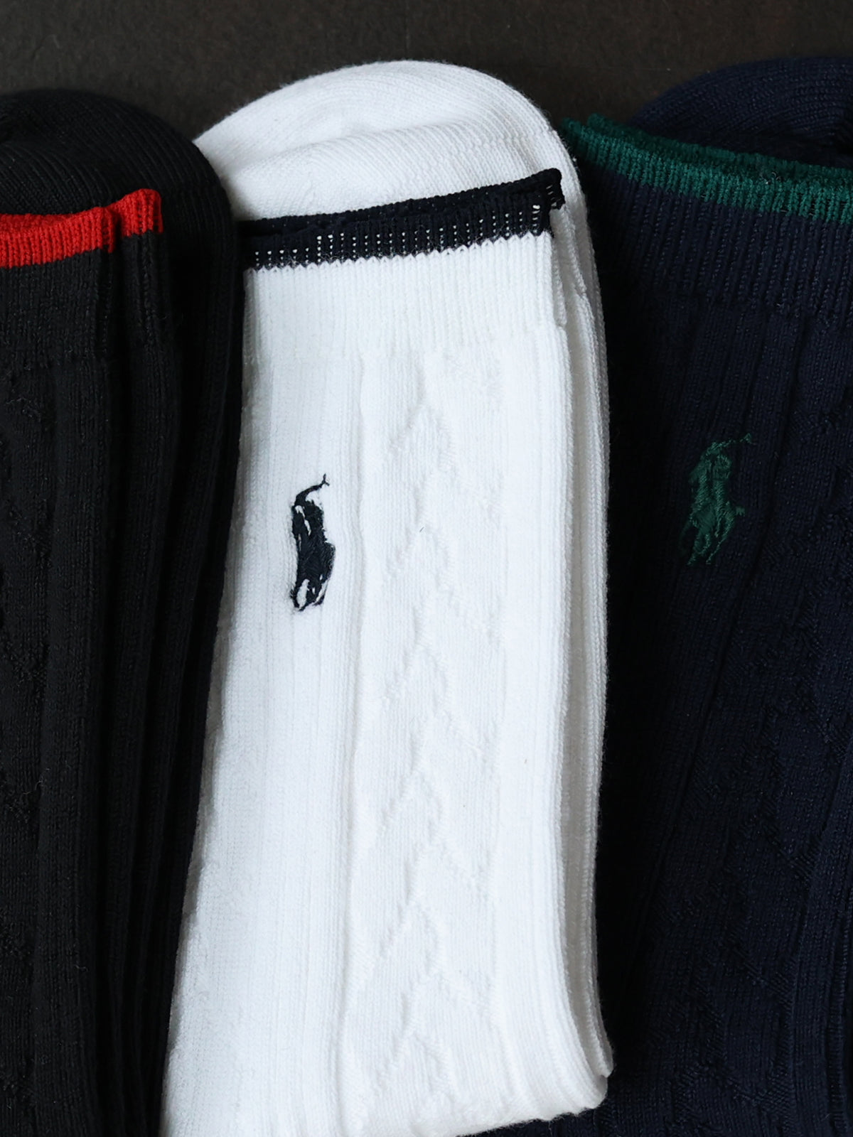 【MEN】POLO 綿ウールケーブルショート丈ソックス