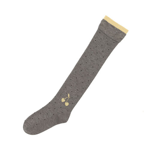 【キッズ】ピンドットラメチェリーオーバーニー / 16-18cm - グレーモク