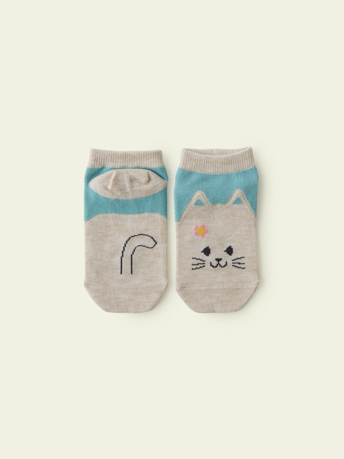 【3足1,485円】キッズ 動物いろいろスニーカー丈ソックス / 13-15cm - ベージュモク+ネコ
