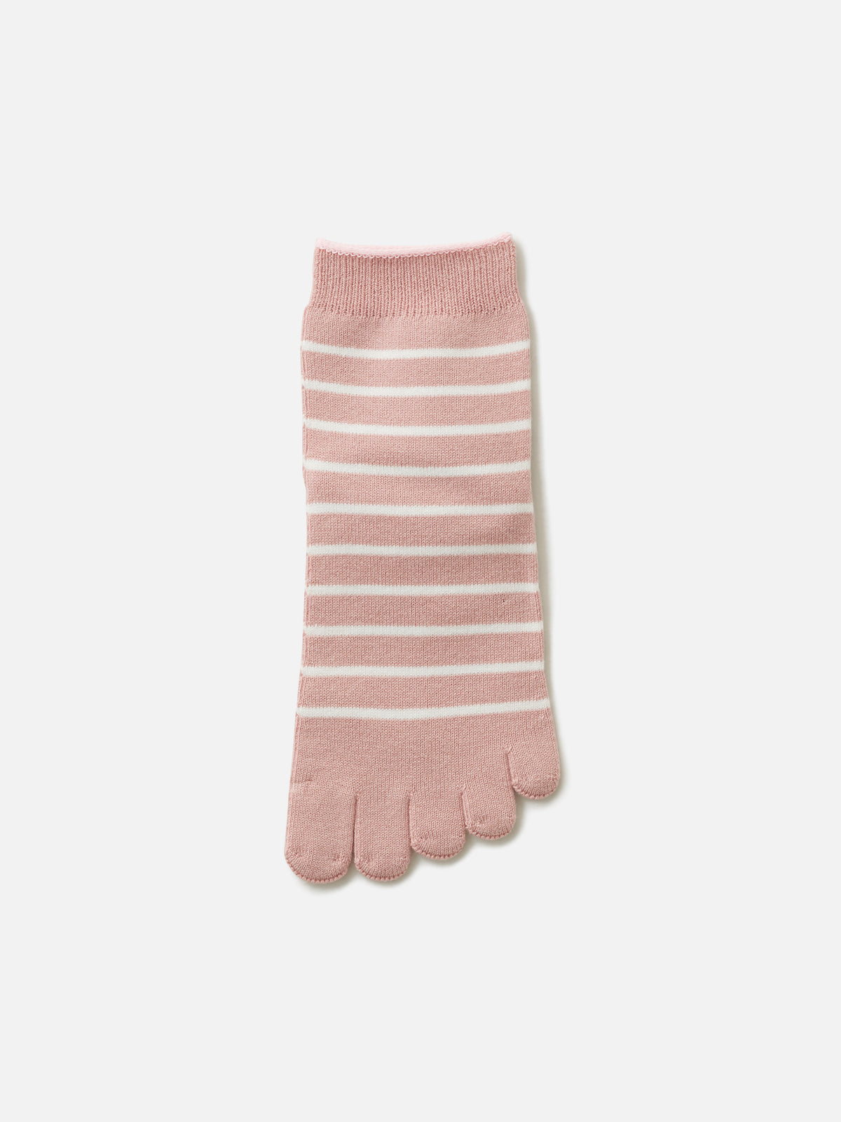 五本指細ボーダー柄ショートソックス - ダルピンク+サラシ