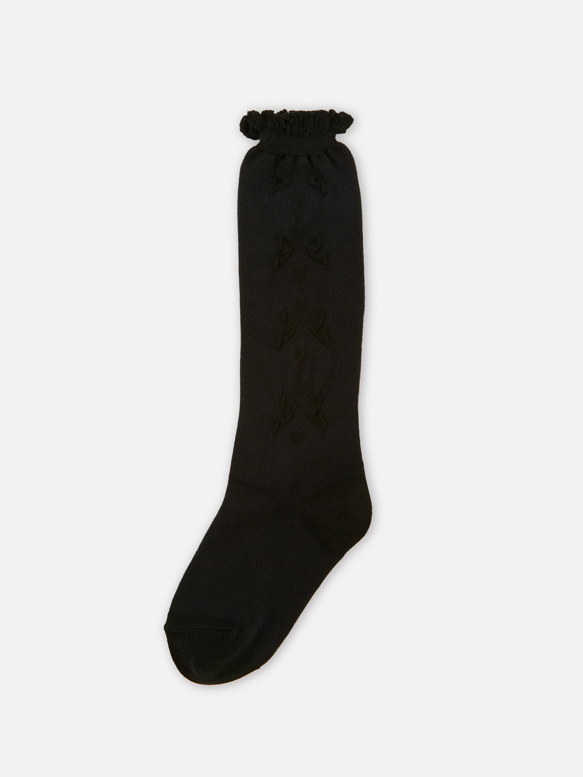 【キッズ】フロートリボン柄ハイソックス / 19-21cm - クロ