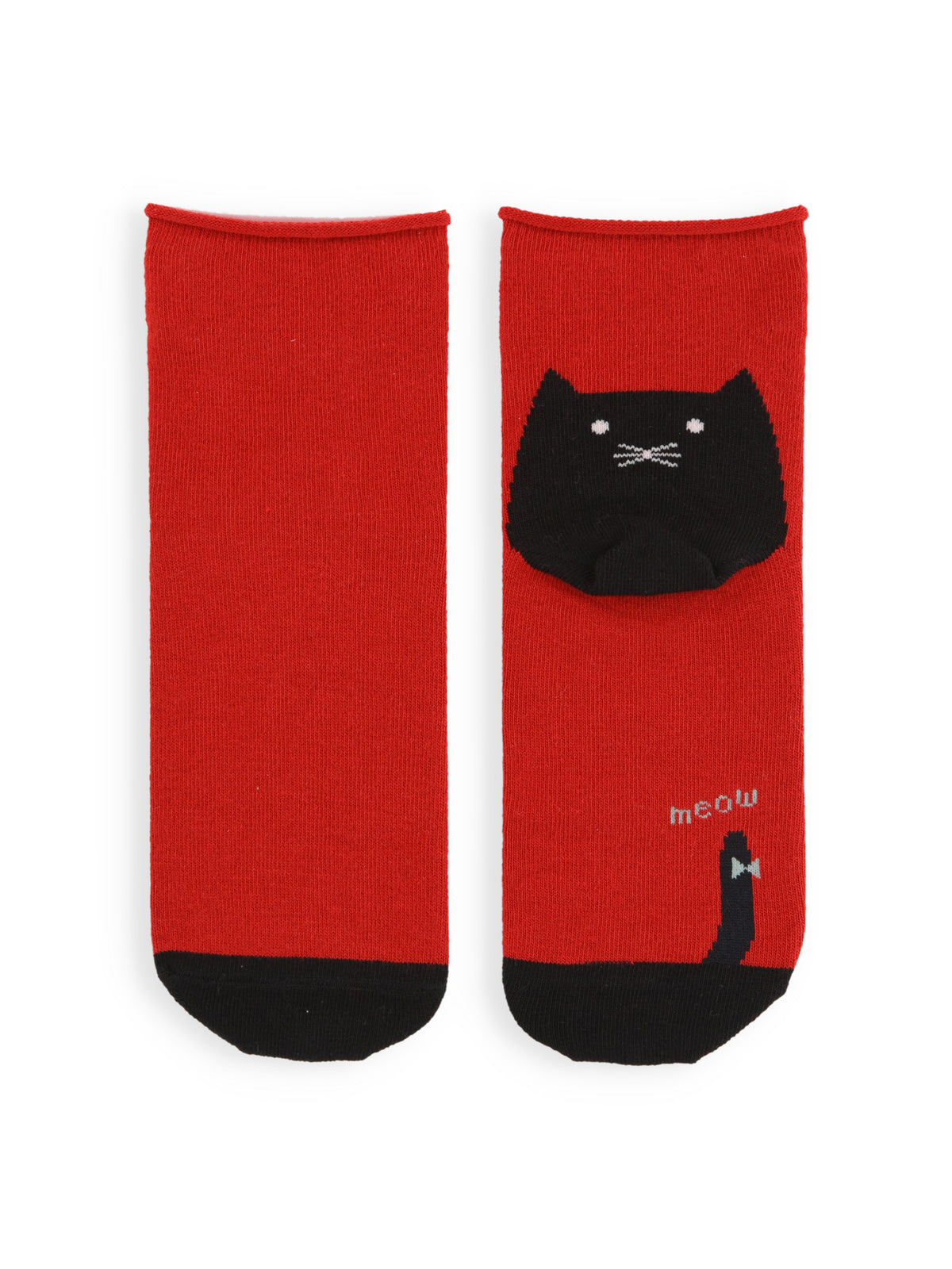 【3足1,485円】かかとねこ履き口くるくるショートソックス - エンジ
